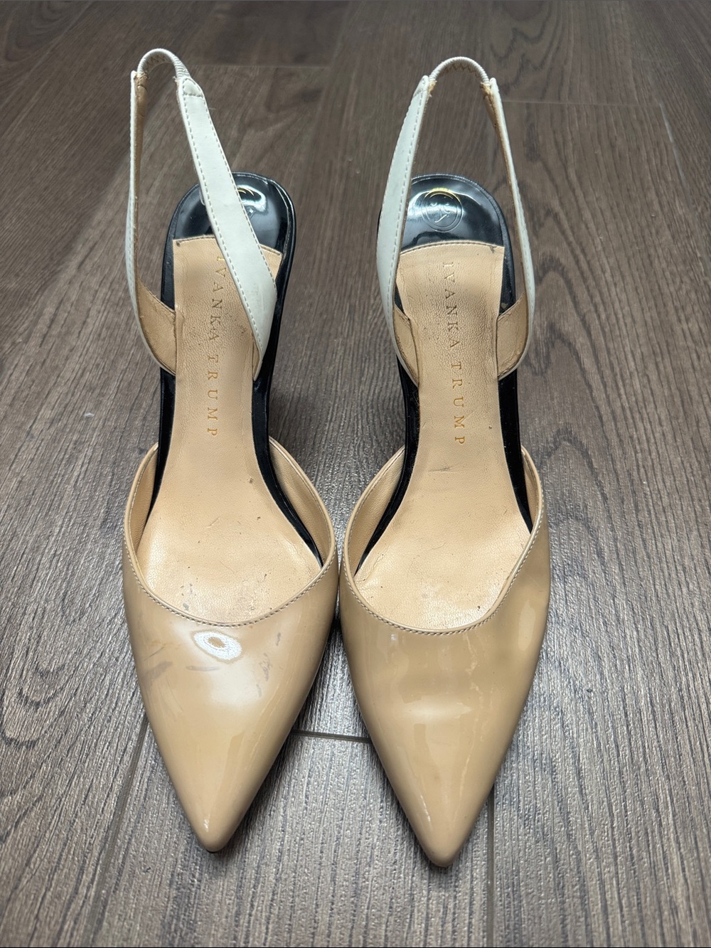Ivanka Trump Beige Pointed Patent Slingback Heels